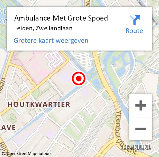 Locatie op kaart van de 112 melding: Ambulance Met Grote Spoed Naar Leiden, Zweilandlaan op 12 november 2024 16:05