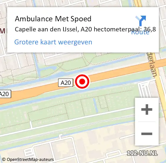 Locatie op kaart van de 112 melding: Ambulance Met Spoed Naar Capelle aan den IJssel, A20 hectometerpaal: 36,8 op 12 november 2024 16:15