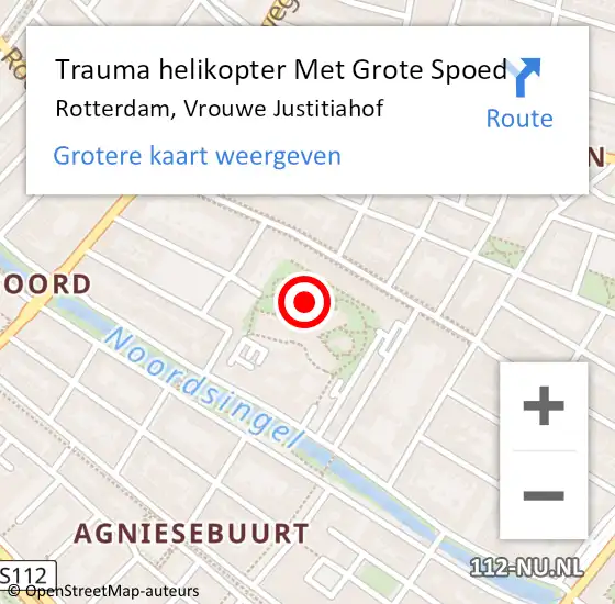 Locatie op kaart van de 112 melding: Trauma helikopter Met Grote Spoed Naar Rotterdam, Vrouwe Justitiahof op 12 november 2024 16:26