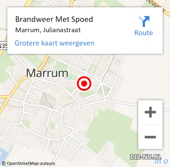 Locatie op kaart van de 112 melding: Brandweer Met Spoed Naar Marrum, Julianastraat op 12 november 2024 16:53