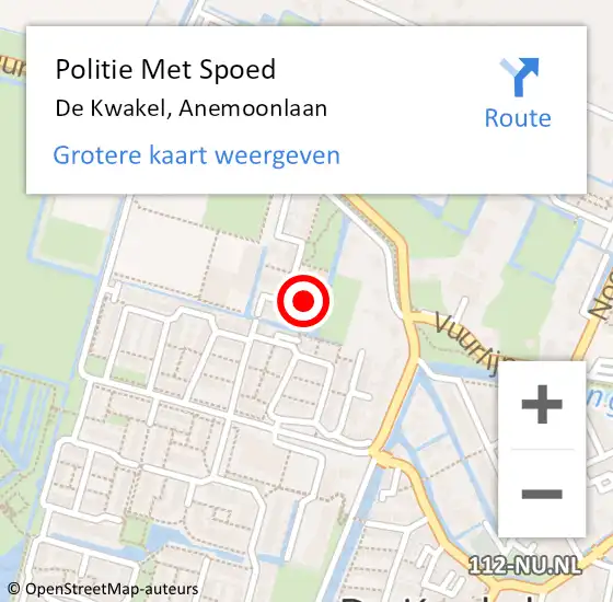 Locatie op kaart van de 112 melding: Politie Met Spoed Naar De Kwakel, Anemoonlaan op 12 november 2024 17:10