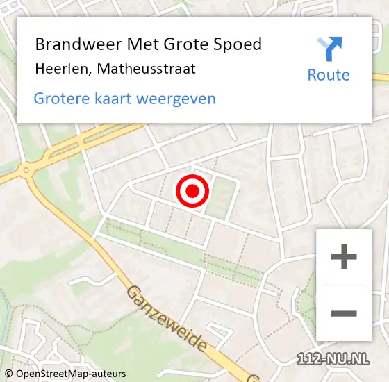 Locatie op kaart van de 112 melding: Brandweer Met Grote Spoed Naar Heerlen, Matheusstraat op 12 november 2024 17:24