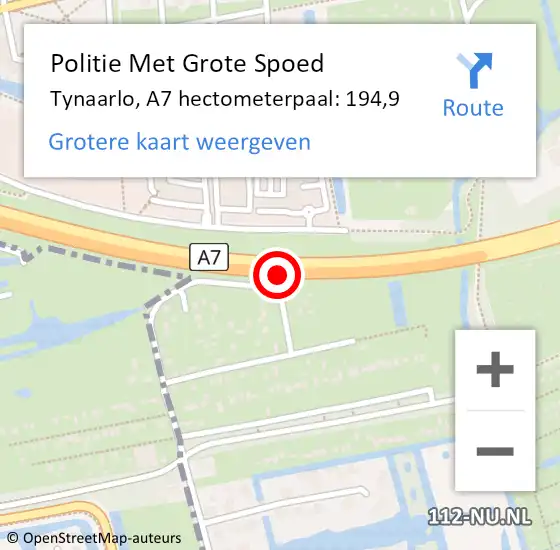 Locatie op kaart van de 112 melding: Politie Met Grote Spoed Naar Tynaarlo, A7 hectometerpaal: 194,9 op 12 november 2024 17:29