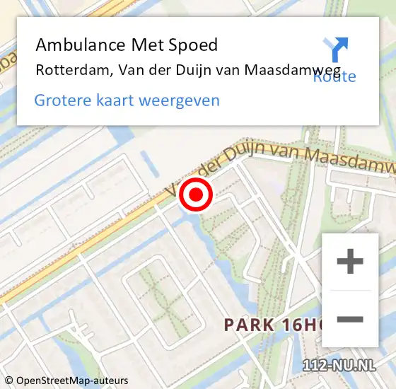 Locatie op kaart van de 112 melding: Ambulance Met Spoed Naar Rotterdam, Van der Duijn van Maasdamweg op 12 november 2024 17:31