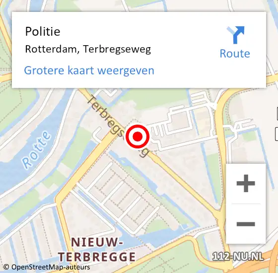 Locatie op kaart van de 112 melding: Politie Rotterdam, Terbregseweg op 12 november 2024 17:32