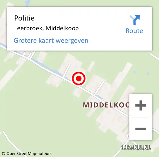 Locatie op kaart van de 112 melding: Politie Leerbroek, Middelkoop op 12 november 2024 17:39