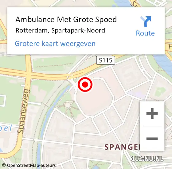 Locatie op kaart van de 112 melding: Ambulance Met Grote Spoed Naar Rotterdam, Spartapark-Noord op 12 november 2024 17:41