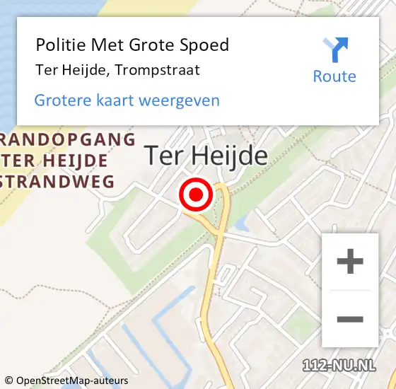 Locatie op kaart van de 112 melding: Politie Met Grote Spoed Naar Ter Heijde, Trompstraat op 12 november 2024 17:52