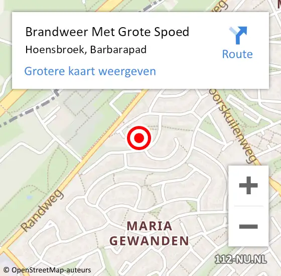 Locatie op kaart van de 112 melding: Brandweer Met Grote Spoed Naar Hoensbroek, Barbarapad op 12 november 2024 18:05