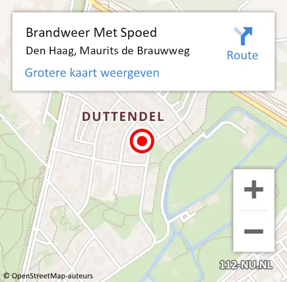 Locatie op kaart van de 112 melding: Brandweer Met Spoed Naar Den Haag, Maurits de Brauwweg op 12 november 2024 18:06