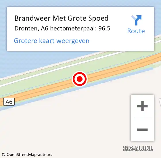 Locatie op kaart van de 112 melding: Brandweer Met Grote Spoed Naar Dronten, A6 hectometerpaal: 96,5 op 12 november 2024 18:06