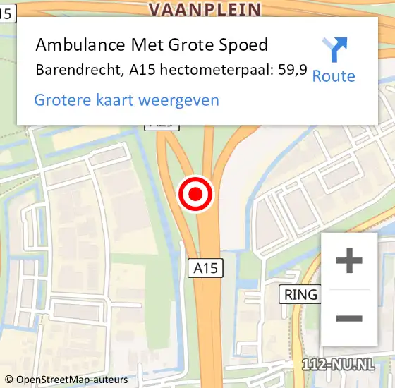 Locatie op kaart van de 112 melding: Ambulance Met Grote Spoed Naar Barendrecht, A15 hectometerpaal: 59,9 op 12 november 2024 18:09