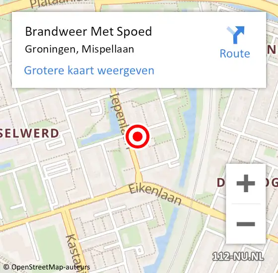 Locatie op kaart van de 112 melding: Brandweer Met Spoed Naar Groningen, Mispellaan op 12 november 2024 18:35