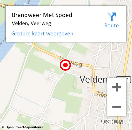 Locatie op kaart van de 112 melding: Brandweer Met Spoed Naar Velden, Veerweg op 12 november 2024 18:46