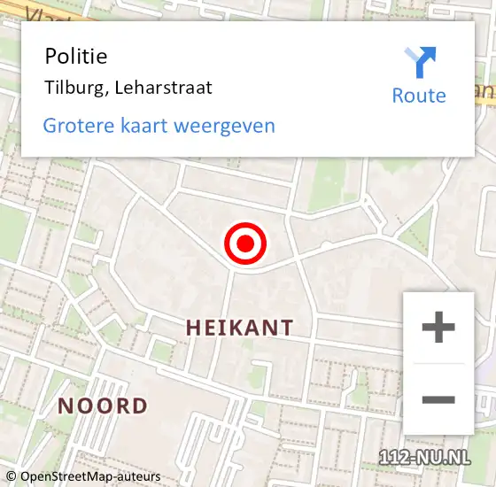 Locatie op kaart van de 112 melding: Politie Tilburg, Leharstraat op 12 november 2024 18:47