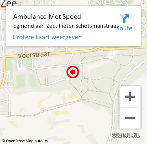 Locatie op kaart van de 112 melding: Ambulance Met Spoed Naar Egmond aan Zee, Pieter Schotsmanstraat op 12 november 2024 18:52