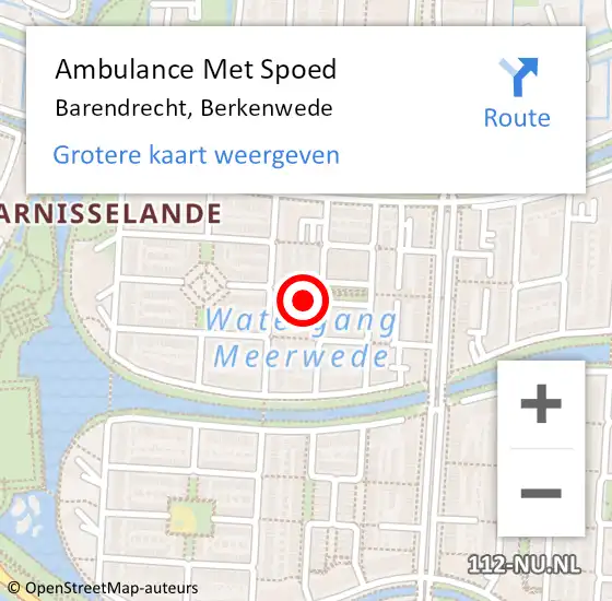 Locatie op kaart van de 112 melding: Ambulance Met Spoed Naar Barendrecht, Berkenwede op 12 november 2024 19:05