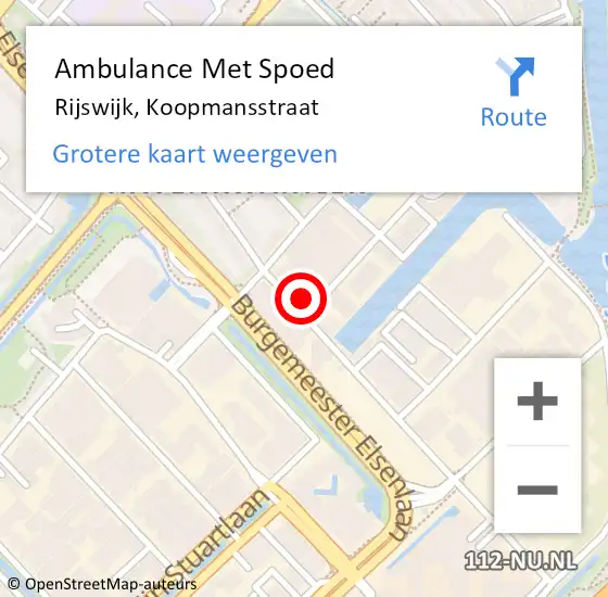 Locatie op kaart van de 112 melding: Ambulance Met Spoed Naar Rijswijk, Koopmansstraat op 12 november 2024 19:21