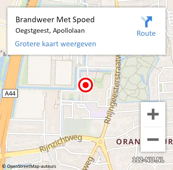 Locatie op kaart van de 112 melding: Brandweer Met Spoed Naar Oegstgeest, Apollolaan op 12 november 2024 19:26