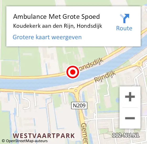 Locatie op kaart van de 112 melding: Ambulance Met Grote Spoed Naar Koudekerk aan den Rijn, Hondsdijk op 12 november 2024 19:27