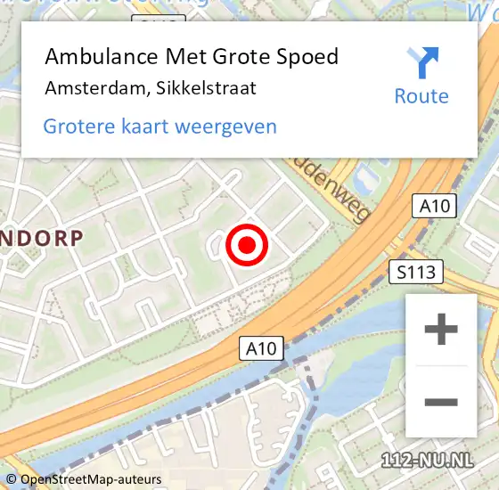 Locatie op kaart van de 112 melding: Ambulance Met Grote Spoed Naar Amsterdam, Sikkelstraat op 12 november 2024 19:34
