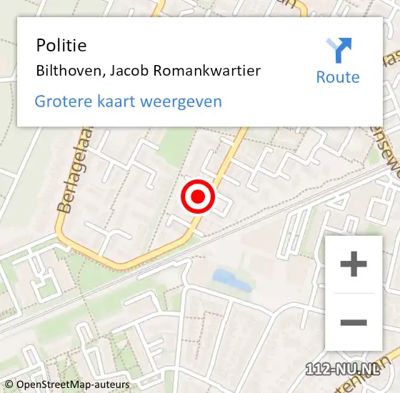 Locatie op kaart van de 112 melding: Politie Bilthoven, Jacob Romankwartier op 12 november 2024 19:39