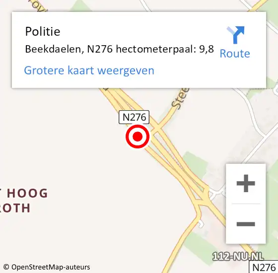 Locatie op kaart van de 112 melding: Politie Beekdaelen, N276 hectometerpaal: 9,8 op 12 november 2024 20:12