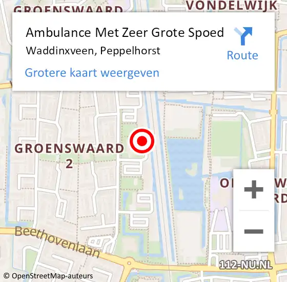 Locatie op kaart van de 112 melding: Ambulance Met Zeer Grote Spoed Naar Waddinxveen, Peppelhorst op 12 november 2024 20:21