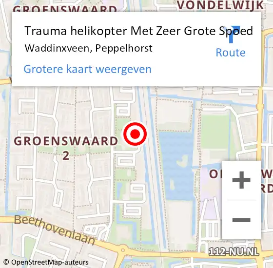 Locatie op kaart van de 112 melding: Trauma helikopter Met Zeer Grote Spoed Naar Waddinxveen, Peppelhorst op 12 november 2024 20:22