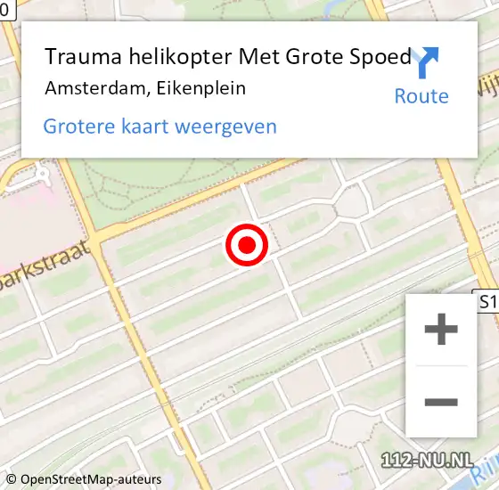 Locatie op kaart van de 112 melding: Trauma helikopter Met Grote Spoed Naar Amsterdam, Eikenplein op 12 november 2024 20:32