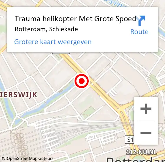 Locatie op kaart van de 112 melding: Trauma helikopter Met Grote Spoed Naar Rotterdam, Schiekade op 12 november 2024 20:50