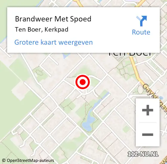 Locatie op kaart van de 112 melding: Brandweer Met Spoed Naar Ten Boer, Kerkpad op 12 november 2024 21:18