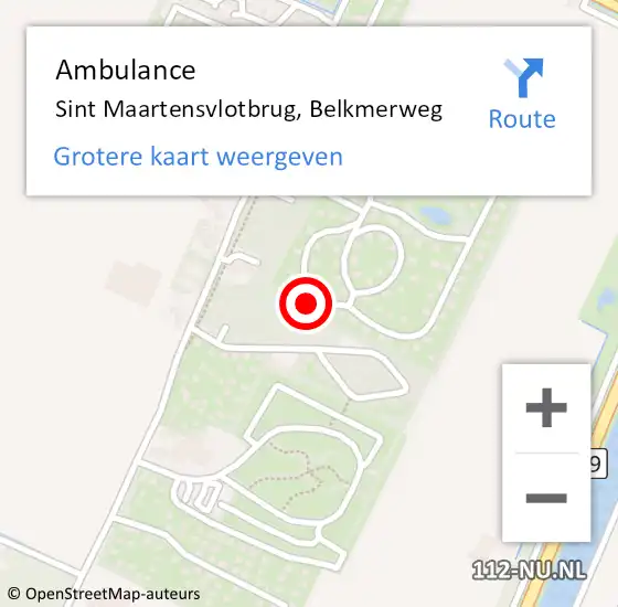 Locatie op kaart van de 112 melding: Ambulance Sint Maartensvlotbrug, Belkmerweg op 12 november 2024 21:18