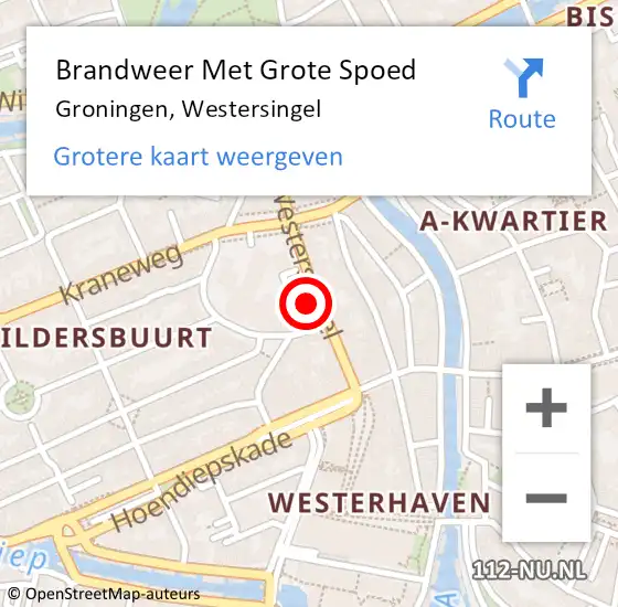 Locatie op kaart van de 112 melding: Brandweer Met Grote Spoed Naar Groningen, Westersingel op 12 november 2024 22:05