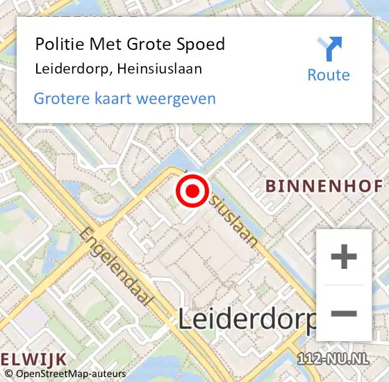 Locatie op kaart van de 112 melding: Politie Met Grote Spoed Naar Leiderdorp, Heinsiuslaan op 12 november 2024 22:54