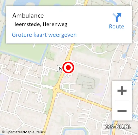 Locatie op kaart van de 112 melding: Ambulance Heemstede, Herenweg op 12 november 2024 22:54