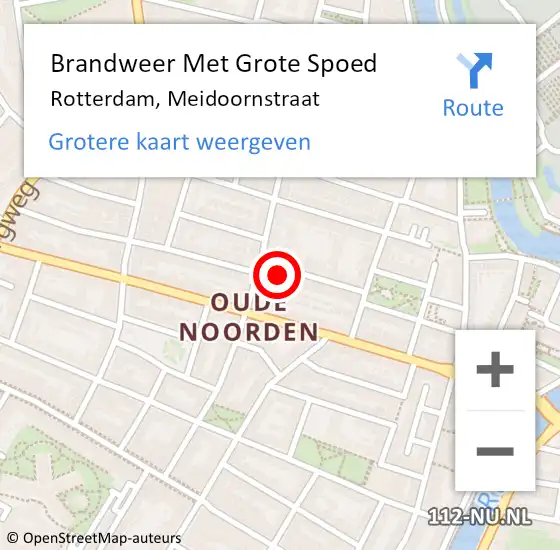 Locatie op kaart van de 112 melding: Brandweer Met Grote Spoed Naar Rotterdam, Meidoornstraat op 12 november 2024 23:23