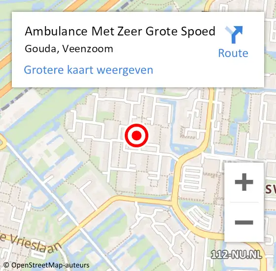 Locatie op kaart van de 112 melding: Ambulance Met Zeer Grote Spoed Naar Gouda, Veenzoom op 12 november 2024 23:28