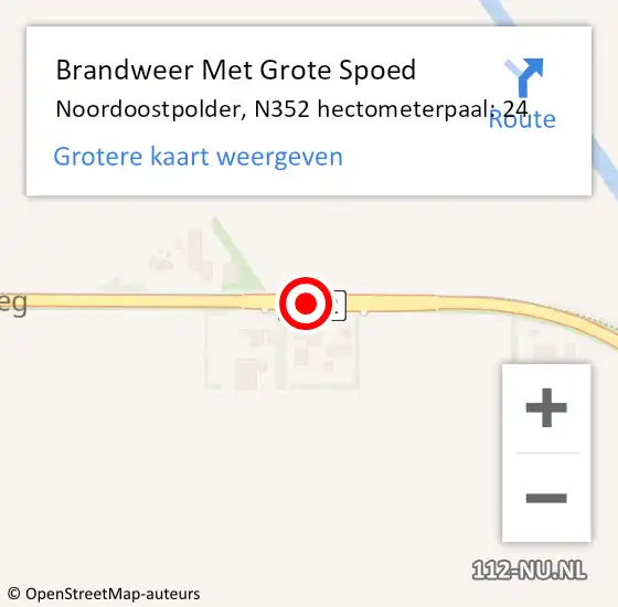 Locatie op kaart van de 112 melding: Brandweer Met Grote Spoed Naar Noordoostpolder, N352 hectometerpaal: 24 op 12 november 2024 23:54