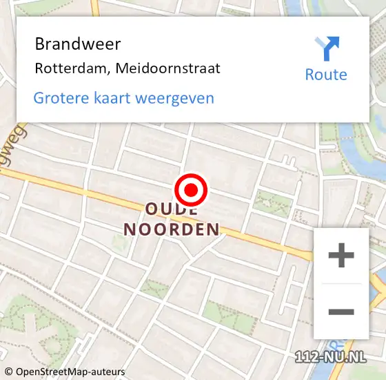 Locatie op kaart van de 112 melding: Brandweer Rotterdam, Meidoornstraat op 12 november 2024 23:55