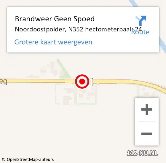 Locatie op kaart van de 112 melding: Brandweer Geen Spoed Naar Noordoostpolder, N352 hectometerpaal: 24 op 12 november 2024 23:59