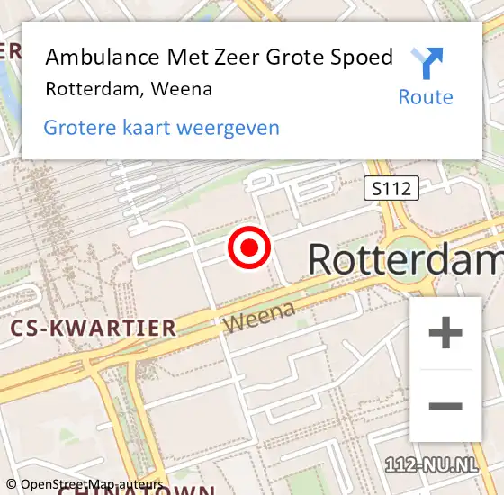 Locatie op kaart van de 112 melding: Ambulance Met Zeer Grote Spoed Naar Rotterdam, Weena op 13 november 2024 00:20