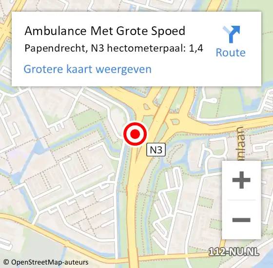 Locatie op kaart van de 112 melding: Ambulance Met Grote Spoed Naar Papendrecht, N3 hectometerpaal: 1,4 op 13 november 2024 00:29