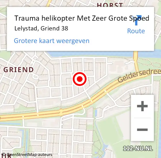 Locatie op kaart van de 112 melding: Trauma helikopter Met Zeer Grote Spoed Naar Lelystad, Griend 38 op 13 november 2024 02:17