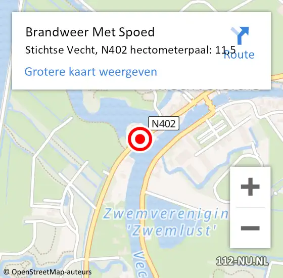 Locatie op kaart van de 112 melding: Brandweer Met Spoed Naar Stichtse Vecht, N402 hectometerpaal: 11,5 op 13 november 2024 03:56