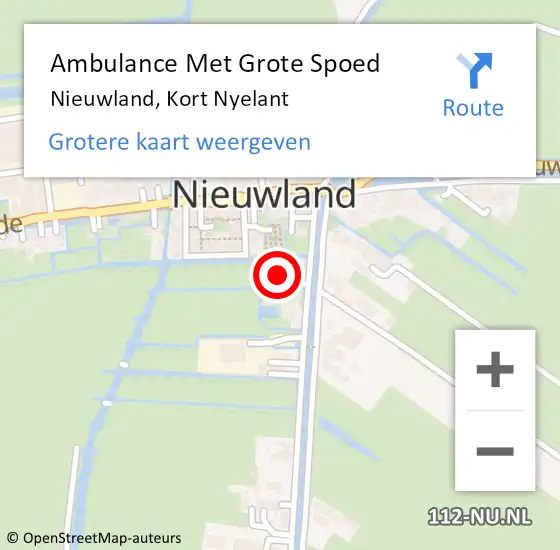 Locatie op kaart van de 112 melding: Ambulance Met Grote Spoed Naar Nieuwland, Kort Nyelant op 13 november 2024 04:37