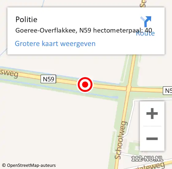 Locatie op kaart van de 112 melding: Politie Goeree-Overflakkee, N59 hectometerpaal: 40 op 13 november 2024 05:20