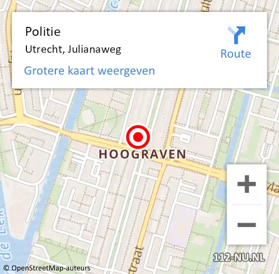 Locatie op kaart van de 112 melding: Politie Utrecht, Julianaweg op 13 november 2024 05:26