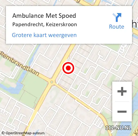 Locatie op kaart van de 112 melding: Ambulance Met Spoed Naar Papendrecht, Keizerskroon op 13 november 2024 05:39