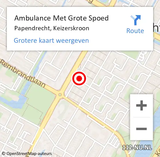 Locatie op kaart van de 112 melding: Ambulance Met Grote Spoed Naar Papendrecht, Keizerskroon op 13 november 2024 05:41